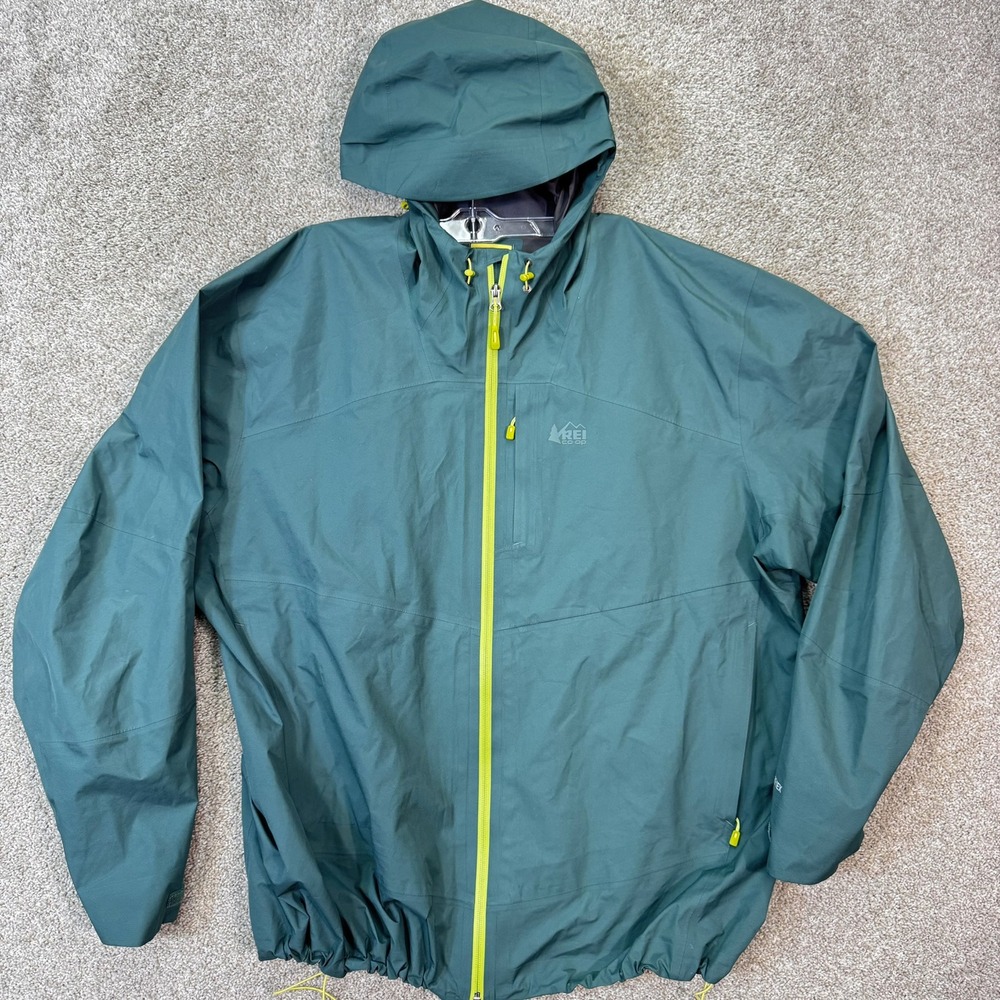 REI Co-op Rain Jacket Mens XXL Gore-Tex Teal Green Waterproof Hooded EUC